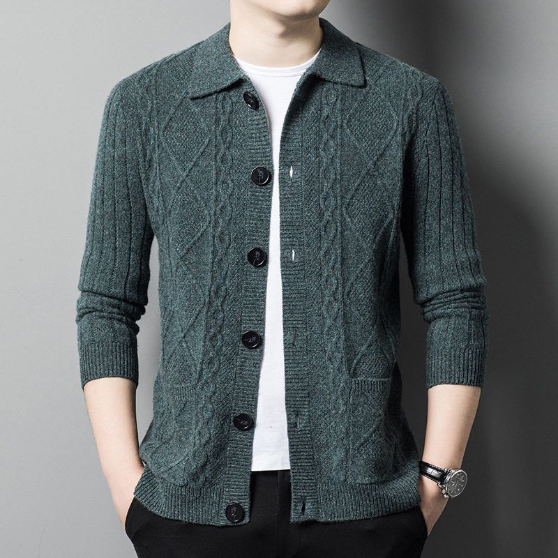 New Autumn and Winter Men's Pure Wool Knitwear, Loose Casual Versatile Fashionable Lapel Cardigan Men's Jacket