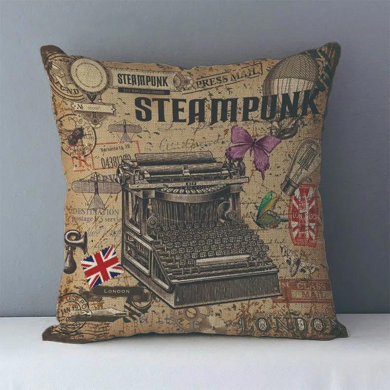 Europeisk stil vintage steampunk-mönster tryckt mysigt soffkuddfodral heminredningskuddar x sängkläder örngott J