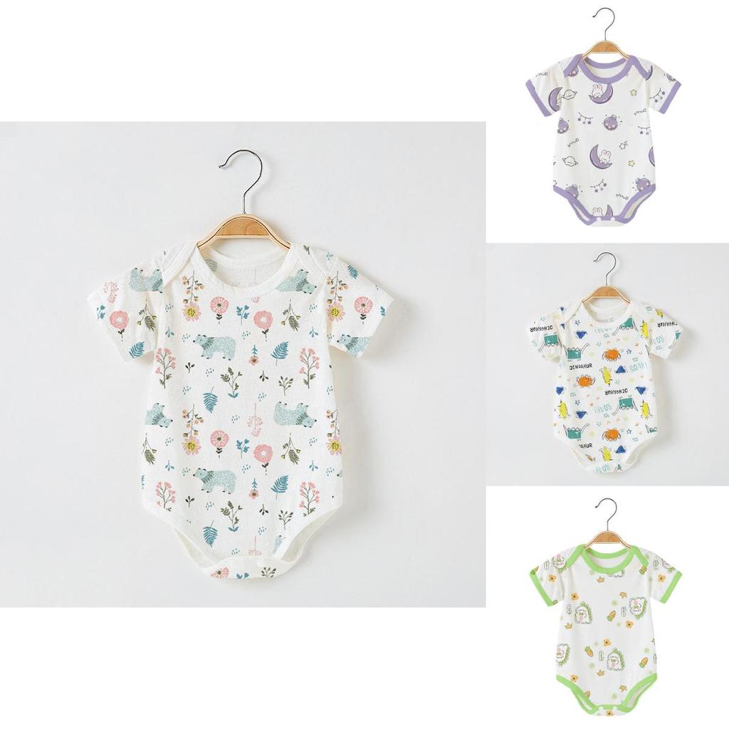 Dinosaur Moon Rabbit Flower Bear Print Baby Summer Cotton Short Sleeve Romper With Breathable Mesh For Toddler Boys Girls