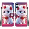 Handgefertigte PU-Leder-Flip-Hülle für Sony Xperia 10 VI Rutschfeste Stoßfeste Hülle mit Handschlaufe & Herz/Rose Katze Designs