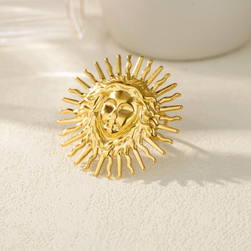 Übertriebener Edelstahlring Premium Hammer Seestern Sonne Opal Verstellbarer Ring Titanstahlring