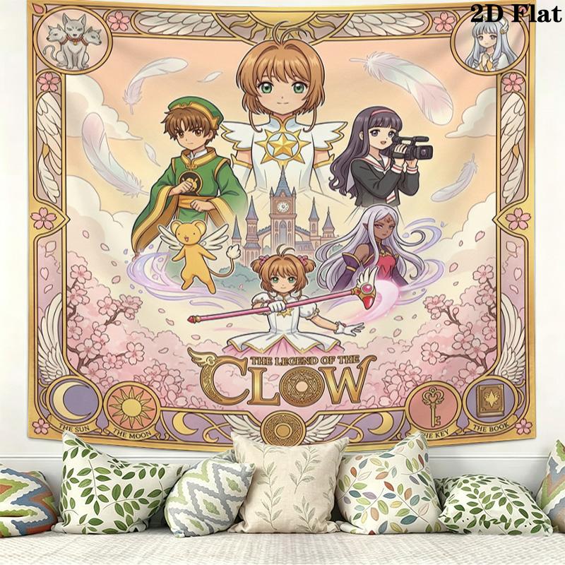 Cardcaptor Sakura Wall Tapestry Aesthetic Wall Hanging Printed Fabric Blanket Decorative Tapestries For Bedroom Living Room Home Decor