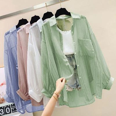 Camicia con protezione solare estiva, elegante camicetta in chiffon sottile con prospettiva, coreano Harajuku, top largo trasparente, cardigan casual da donna
