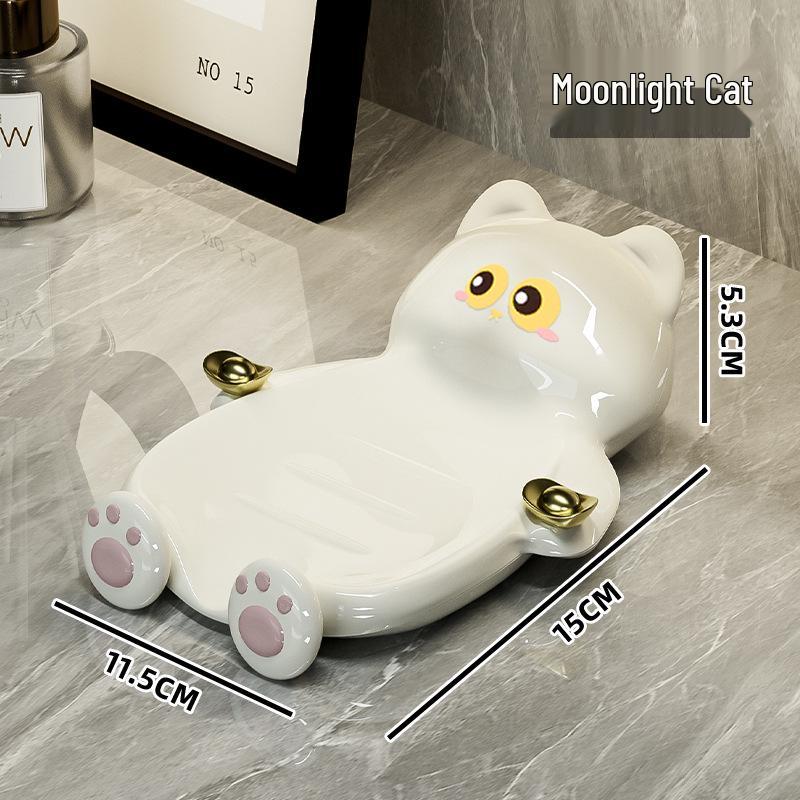 Lucky Cat Soap Holder – Adorable Kitten Soap Dish and Bathroom Storage Tray