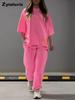 Summer Women's Loose Hollow Crew Neck T-Shirt Top Pants Set Two Piece Outfit
