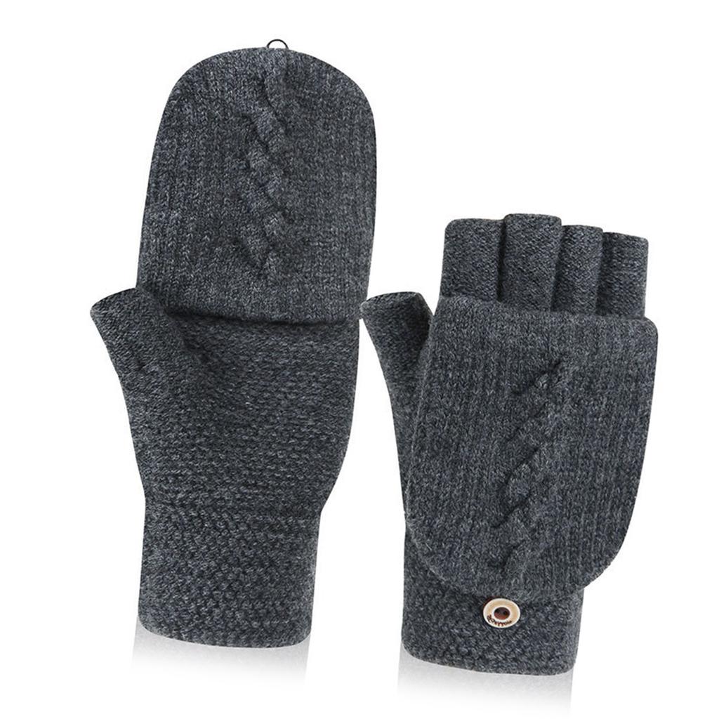 1 Pair Flip Fingerless Gloves Men Winter Soft Thick Warm Convertible Mittens for Typing Running