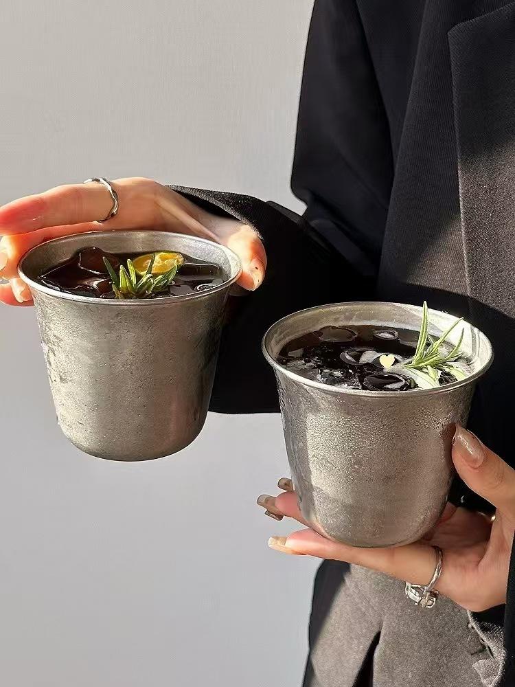 Thickened Vintage American Frosted Stainless Steel Coffee Cup Cold Drink Cup Wide Mouth Design