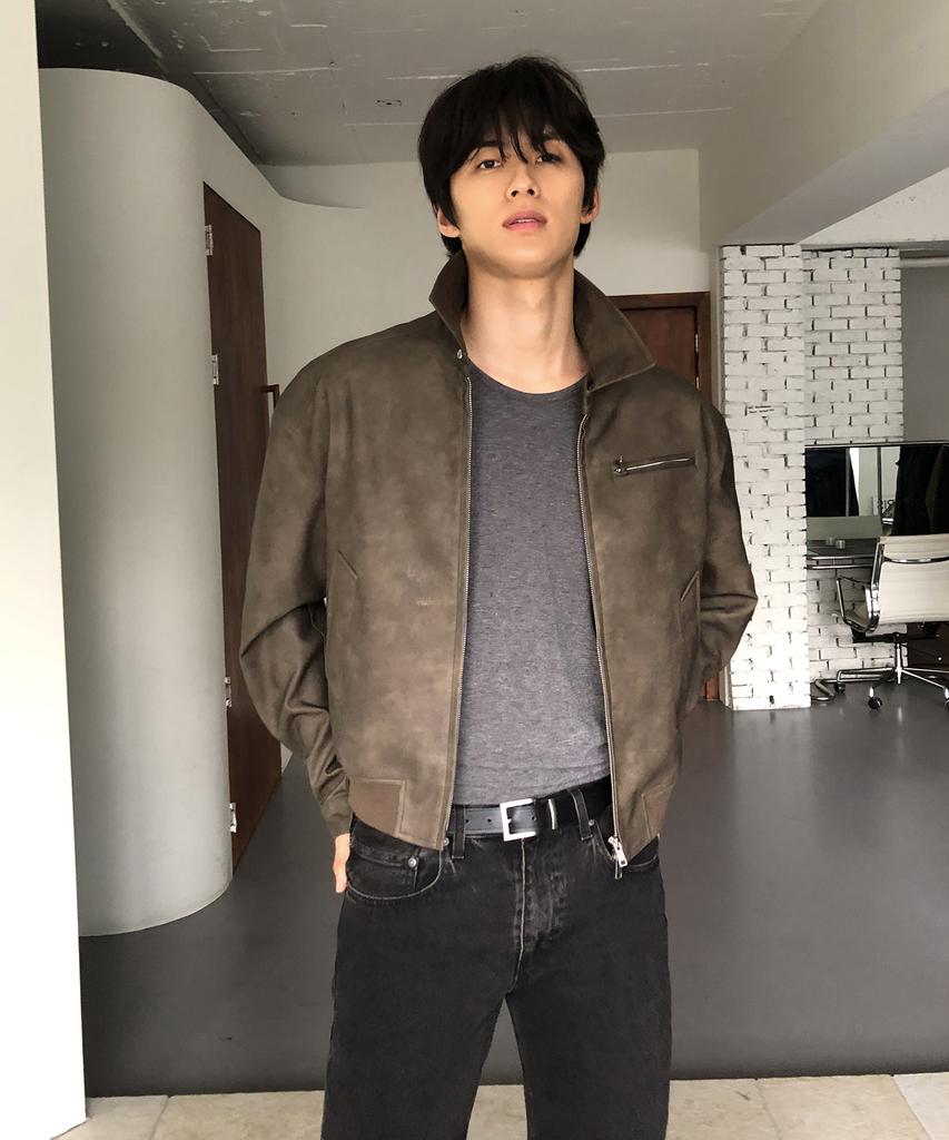 Veste Blouson Col en Cuir Daim THEY_Marron