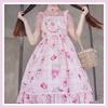 Lady Lazy Lolita Dress, Cosplay, Knee-Length Jumper Skirt with Sweets Pattern (Pink)
