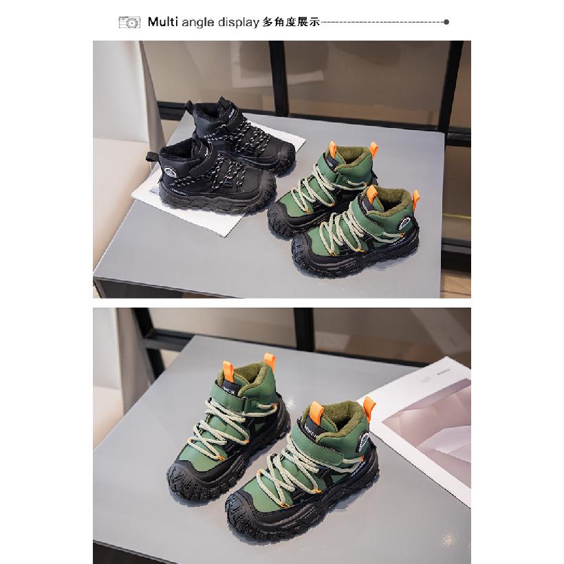 Children's Shoes with Fleece Lining, Mid-Top Sports Shoes, Winter New Style, Girls' Soft Sole, Double Cotton Casual Shoes, Boys' Running Shoes