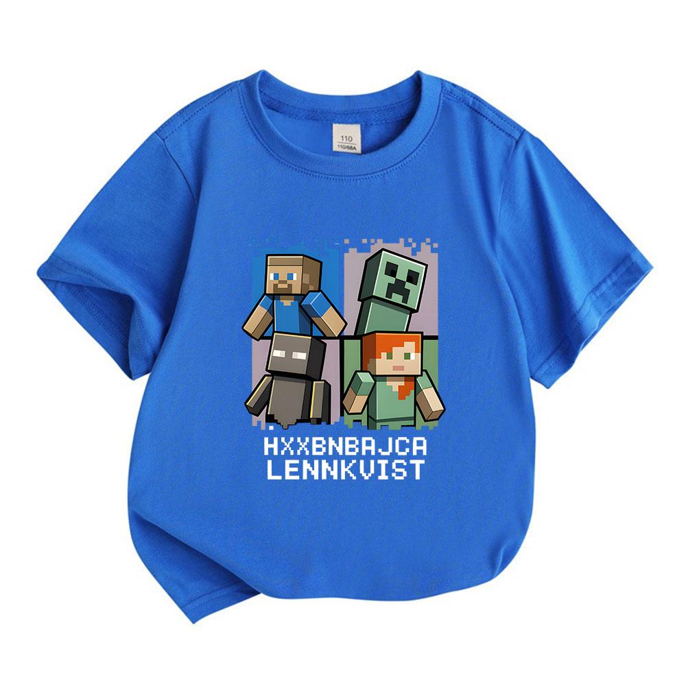 Kids Boys Girls Crew Neck Short Sleeve 100% Cotton T-Shirt, Cute Pixel Game Characters Printed Casual Soft Breathable Summer Tee for Youth Daily Wear