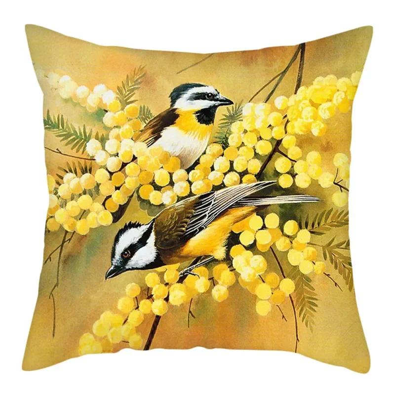 Flower And Birds Polyester Pillow Cover Bird Animal Printed Cushion Cover Throw Pillowcase For Home Sofa Decor 45X45Cm