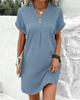 2024 European & American V-neck Solid Color Casual Button Dress for Women