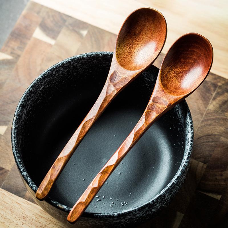 2 Stück Holzlöffel Langstieliger Ramen Suppenlöffel Groß Japanischer Stil Kinder Reis Dessert Müsli Esslöffel Holz Küchengeschirr