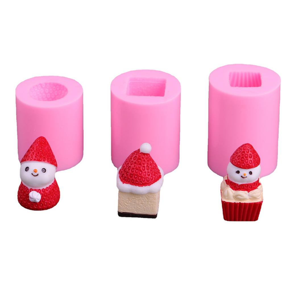Cartoon Candle Silicone Molds Christmas Theme Strawberry Cake Snowman Candle Mould for DIY Christmas Craft Decorations