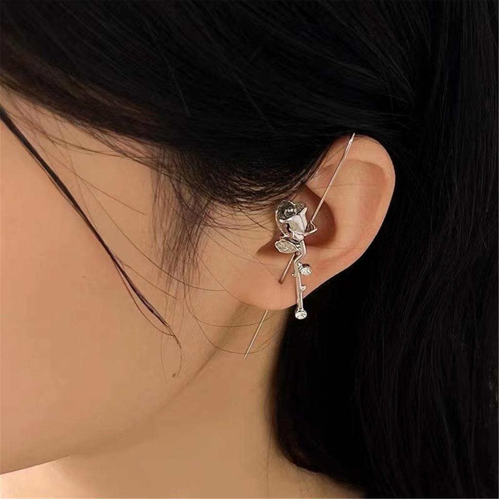 Multifuntional Rose Studs Earrings To Improve Casual or Elegant Outfits Alloy Texture Cuff Earrings for Various Occasion