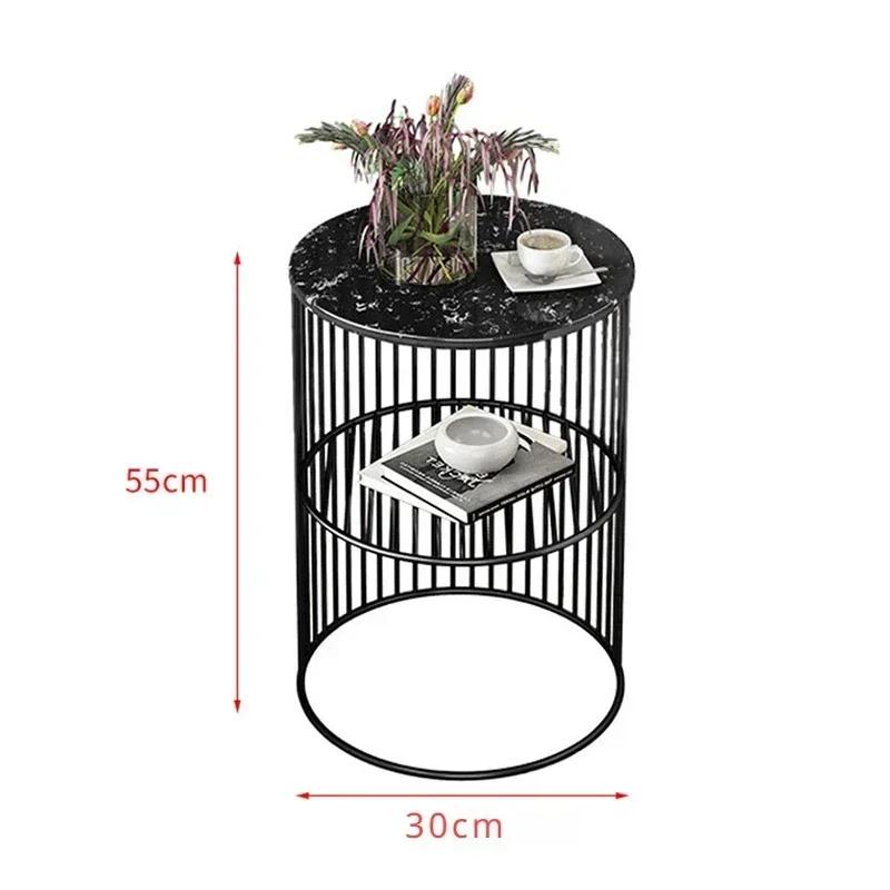 Nordic Golden Iron Coffee Table with Marble Top Minimalist Bedside Small Sofa Shelf Modern Living Room Decor