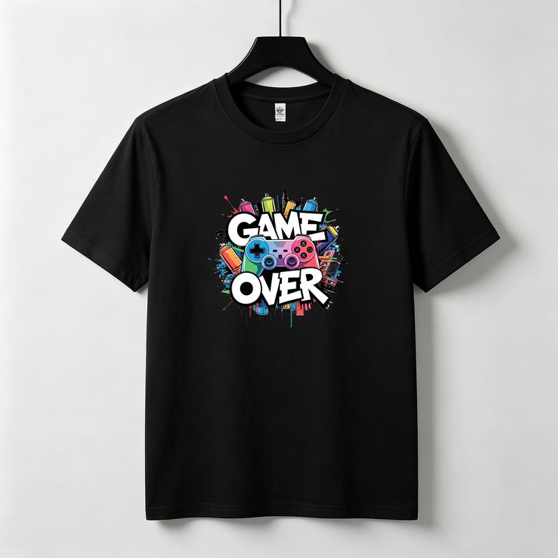 Game Over TShirt Video Game Controller Colorful Graffiti Graphic Tee Casual Streetwear Premium Cotton Top for Gamer Everyday