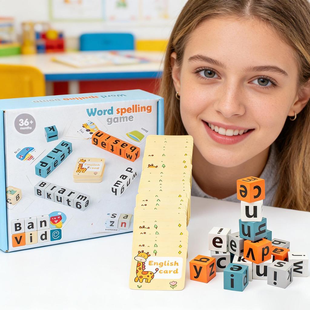 Kindergarten Learning Games Wooden Interactive Alphabet Spelling Learning Toy Kids Word Spelling Games for Kids Boys Girls