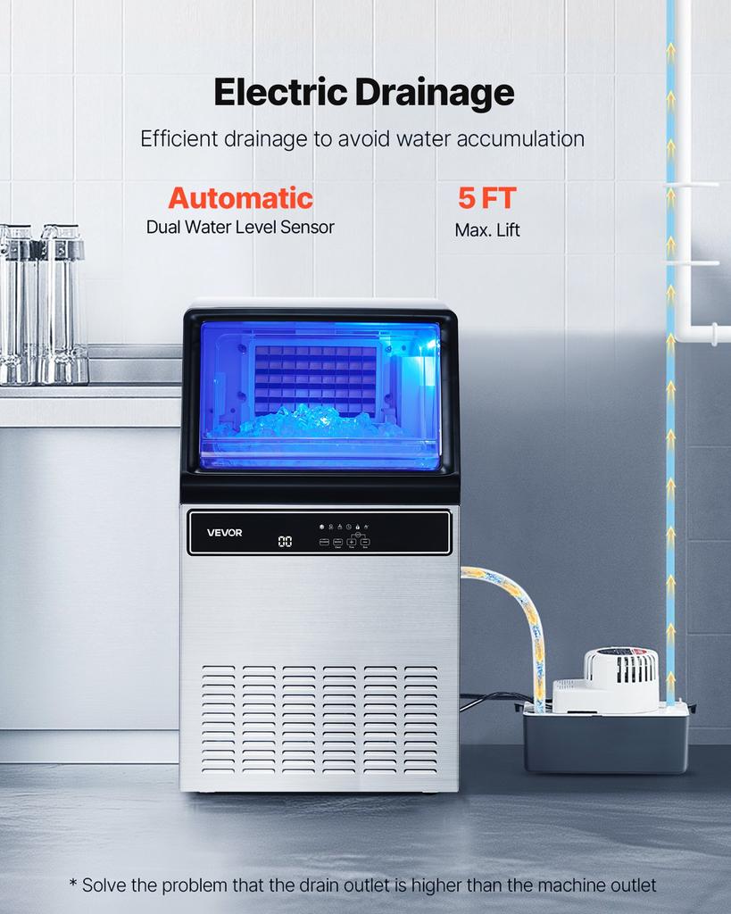 VEVOR Commercial Ice Maker Machine with Pump, 59 KG/24H with 15 KG Storage, 45 Cubes per Cycle