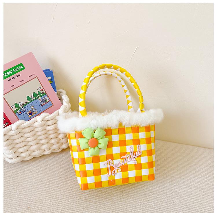 Стильная детская плетеная сумка-тоут, яркая вязаная крючком сумка для девочек с цветочным узором Orange Yellow
