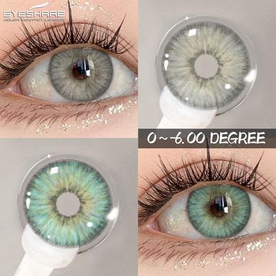 Lentes de contato verdes para miopia, lentes de contato cinzas naturais com dioptrias