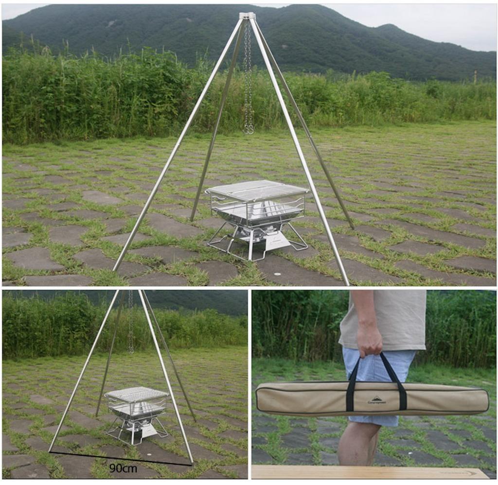 CAMPING MOON MT-130 Stainless Steel Fireplace Stand with Tripod, 90kg Weight Capacity