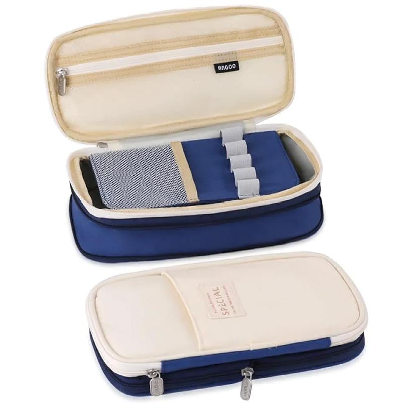 Large Capacity Macaron Canvas Pencil Case Double Zipper Cross-Border Retractable Design Special Purpose Bag Case