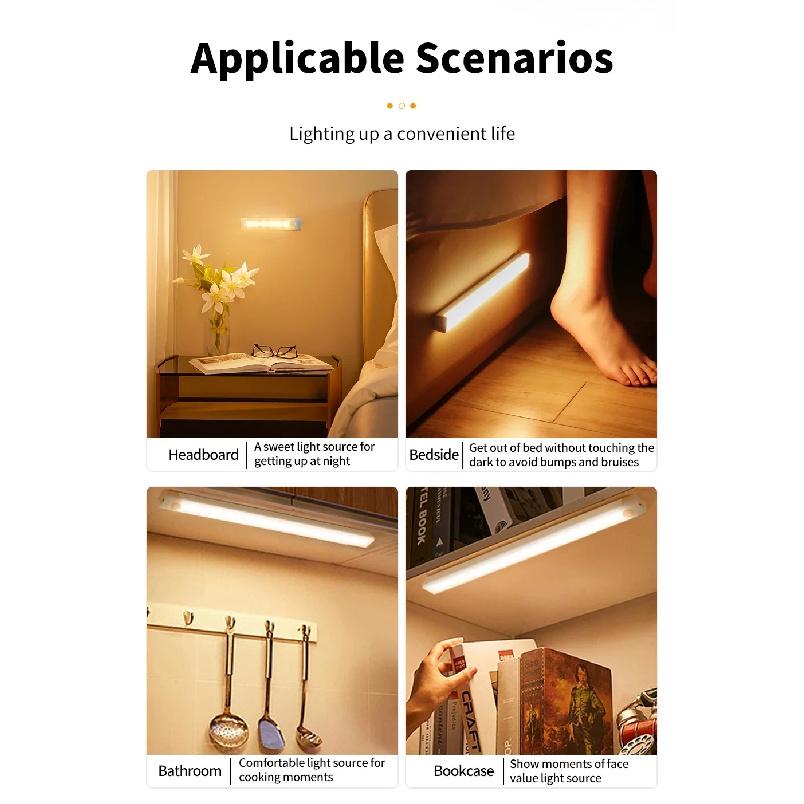Motion Sensor LED Cabinet Light Rechargeable Versatile Use Portable Cordless Magnetic for Kitchen Bedroom Detector Light
