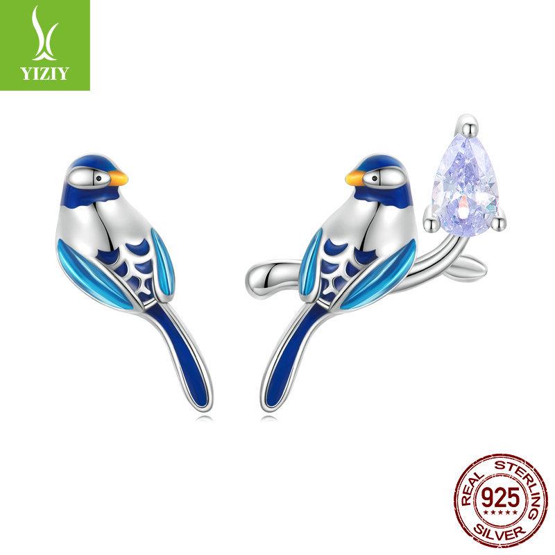 Set Cercei & Inel Pasăre Albastră Argintie - Design Unic Argint Sterling 925