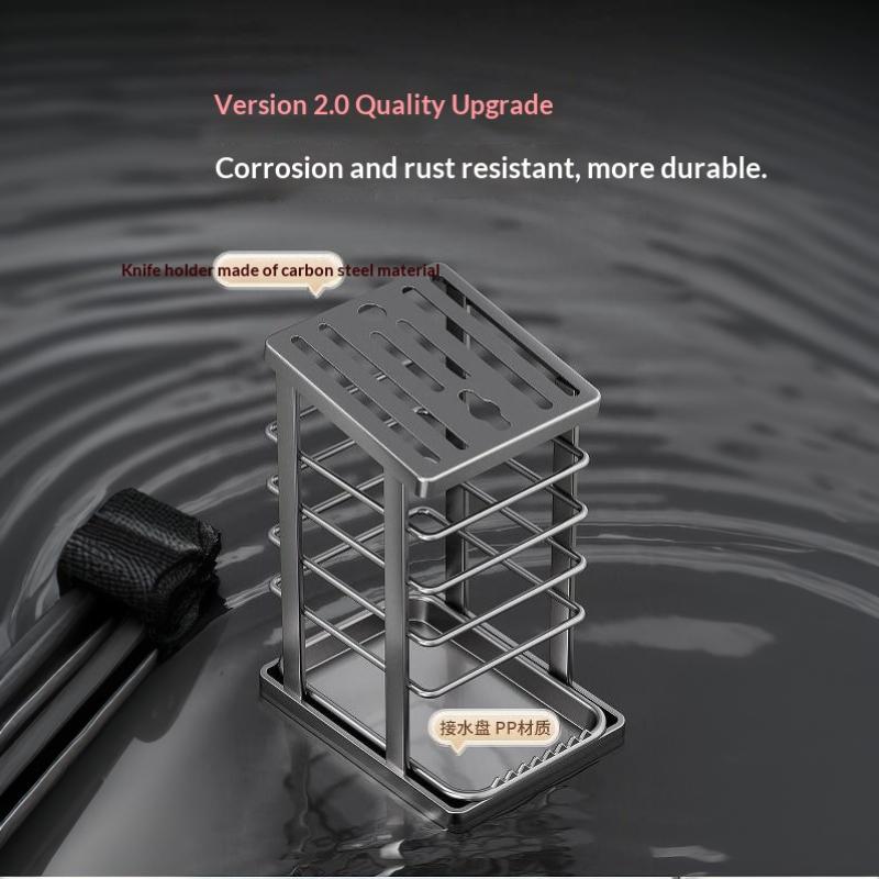 Kitchen Knife Holder Countertop Detachable Cutlery Storage Rack with Drain Tray for Home Kitchen Organization