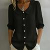 Women Tops Lapel Half Sleeve Buttons Placket Shirt Tops Pure Color Loose Fit Casual Style Shirt Home Dates Versatile Wear