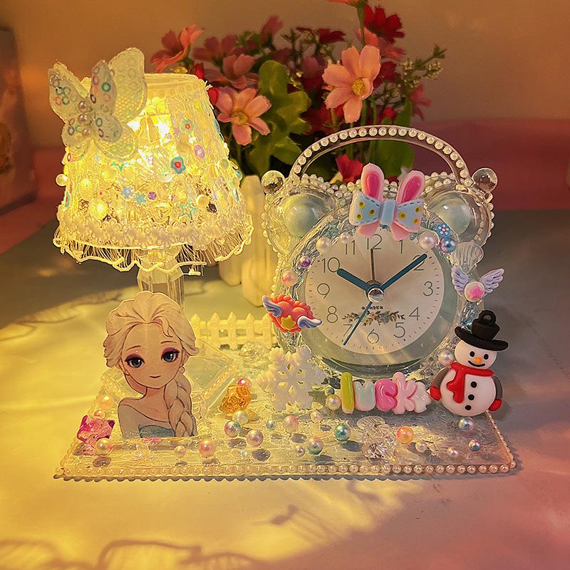 DIY Children's Night Light Alarm Clock with Crystal Glue - Handmade Gift for Girls