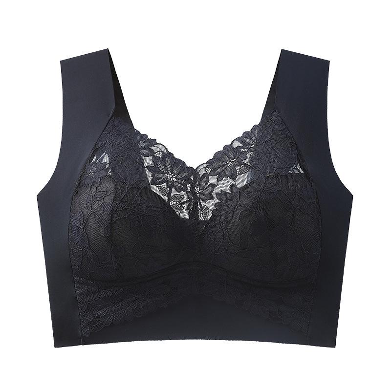 

Women s Seamless Lace Vest Bra - Wireless, Fixed Cup, Minimizing Effect 5L (180-200 lbs) чорний