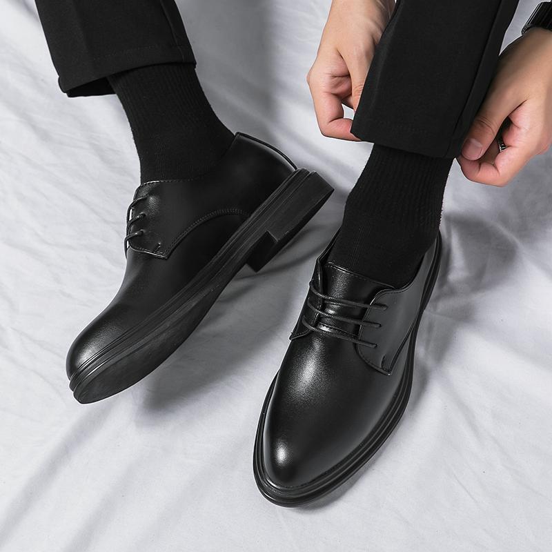 Casual leather shoes summer patent leather glossy small leather shoes black lace-up business dress groom wedding trendy shoes
