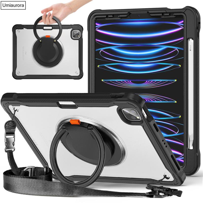 For IPad Mini 7 Air 6 5 4 10.9 Pro 11 12.9 13 Inch M4 Tablet Case Rotation Hand Ring Shoulder Strap Stand Shockproof Cover Funda