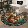 Squirrel And Acorns Stained Glass round carpet Chair cushion Round Entryway Rug, Soft Round Rugs for Living Room, Bedroom, Circle Carpet decor gifts