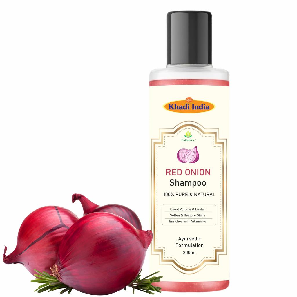 Khadi 100% Puro e Naturale Shampoo Erboristico alla Cipolla Rossa per la Crescita dei Capelli e il Controllo della Caduta dei Capelli Detergente per Capelli Forti e Lucidi, per Uomini e Donne - 200
