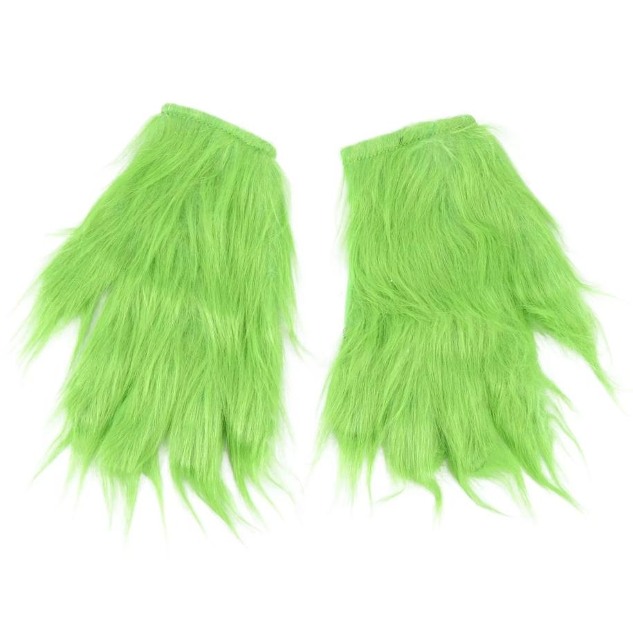 Monster Santa Costume Set - Green Beard, Furry Hat & Gloves For Halloween & Christmas Cosplay, Carnival Party Accessories