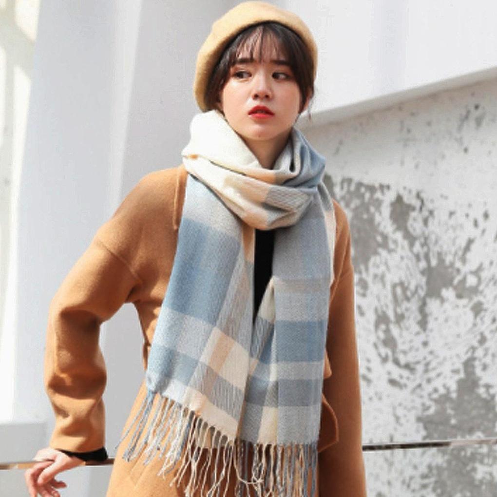 [Dotoro] Soft Check Muffler (Beige Blue)