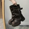 Winter Damen Bikerstiefel Mode Gürtelschnalle Damen Elegante Plateau Flats Kurze Booties Lässige Damen Knight Booties