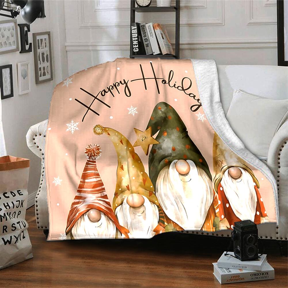 1Pc Holiday Gnomes Celebration Blanket Soft Throw Blanket For Home Bedroom Bed Sofa Travel Office Solid Christmas Blanket