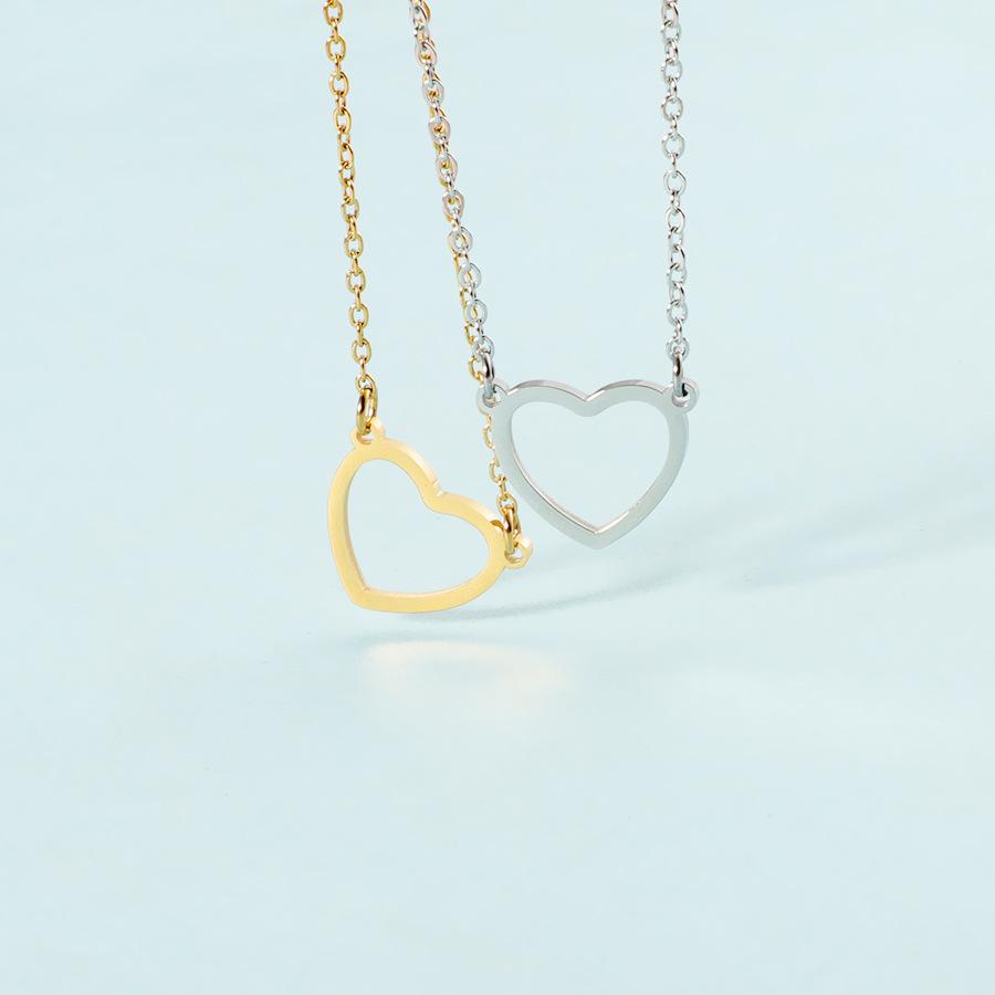 LATS Hollow Love Heart Pendant Necklaces for Women Men Couple Gold Plated Stainless Steel Clavicle Chain Minimalist Jewelry