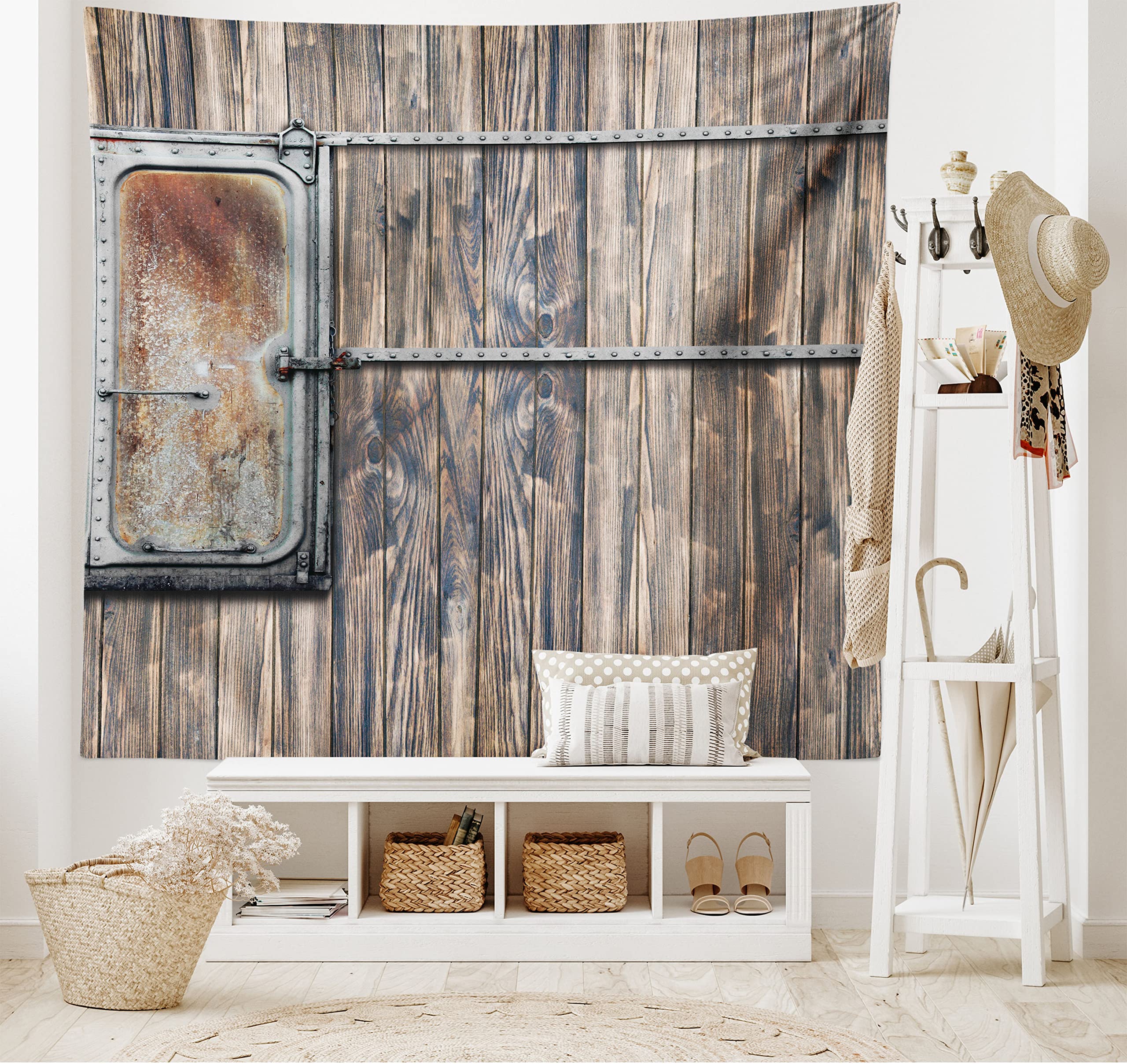 Деревянный гобелен с принтом на дверь сарая в деревенском стиле — фото 4