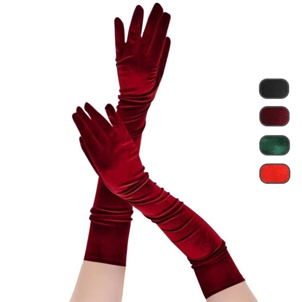 Solid Color Velvet Long Gloves 53cm Evening Dress Gloves Etiquette Gloves  Dress-Up  Accessories