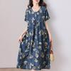 Plus Size Summer Vintage Print Long Dress for Women Elegant Short Sleeve Ovesize Loose Summer Dress