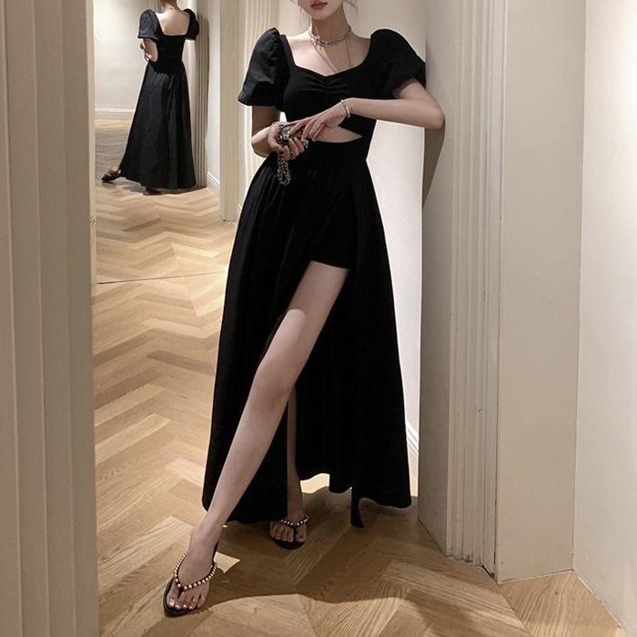 

Hepburn Black Slit Gown with Exposed Collarbone and Hollowed Design 2XL чорний