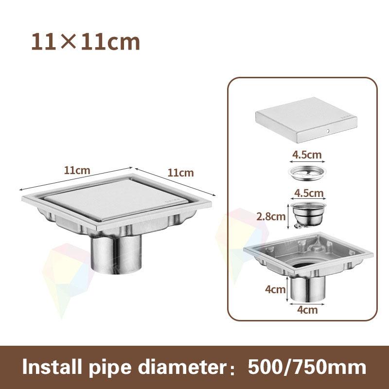 

10/11/15cm Tile Insert Square Floor Waste Drain Bathroom Grates Shower Drain 304 Stainless Steel Large Flow Drainer Accessories