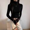 Women's Retro Ribbed Long Sleeve Turtleneck Base Layer Shirt for Autumn/Winter