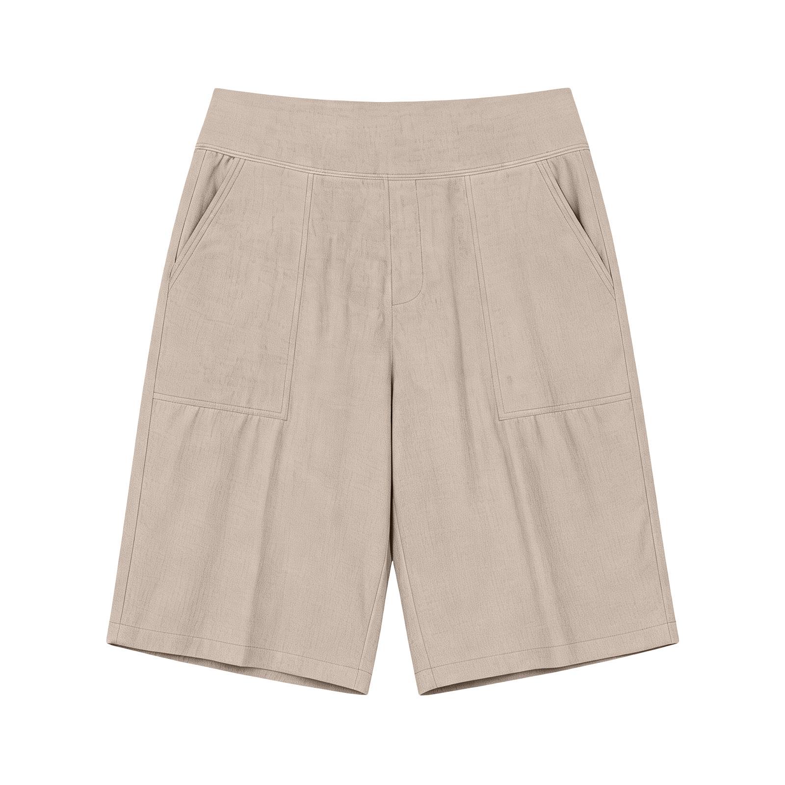 

Summer 2026 High Waist Cotton Linen Casual Loose Shorts with Pockets Extra Extra Large абрикосовый